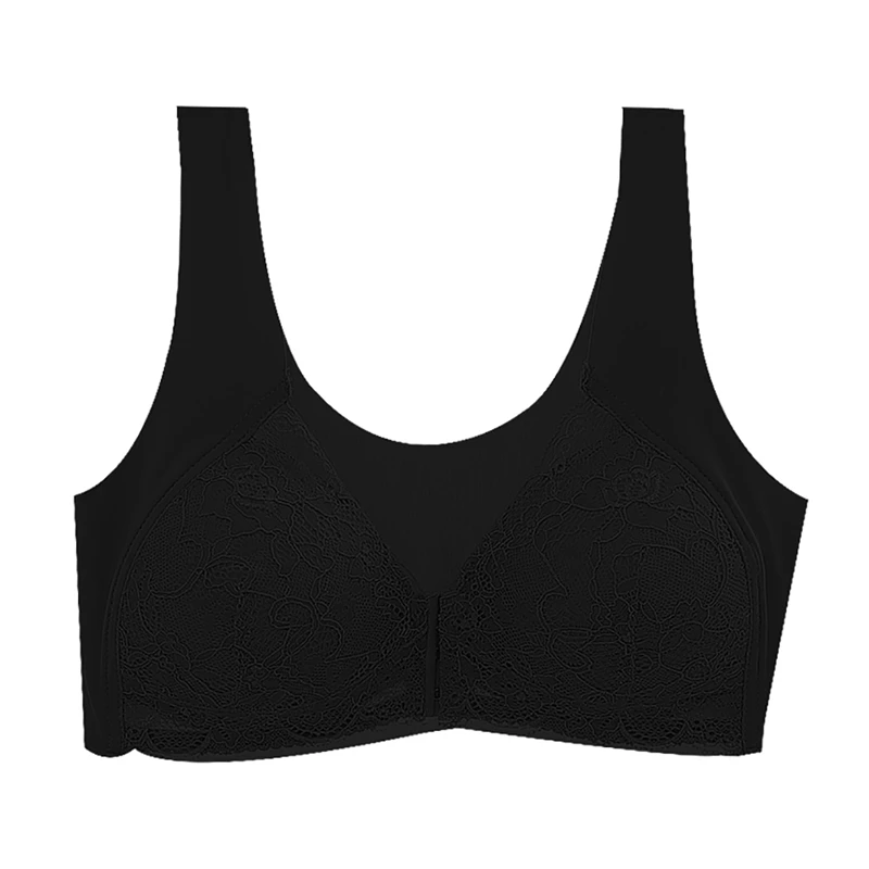 

Closure Elastic V-neck Push-Up Underwear Adjustable Seamless Women Bras Front Breathable Lace Trim Comfort Sports Wireless Bras