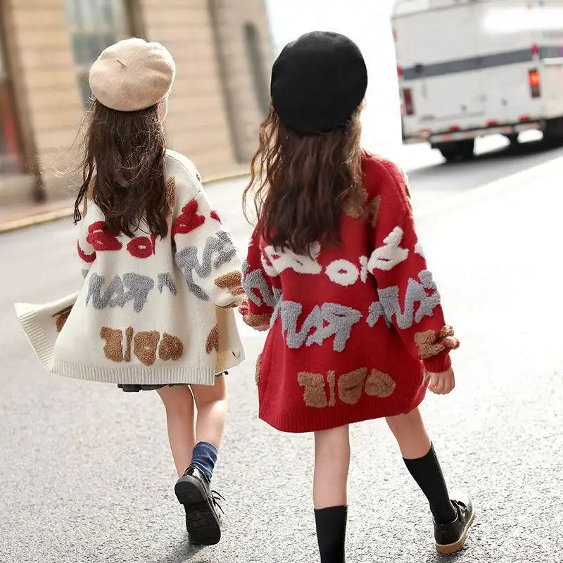 Кардиган для маленьких девочек от 3 до 14 лет осенне-зимний жаккардовый Детский