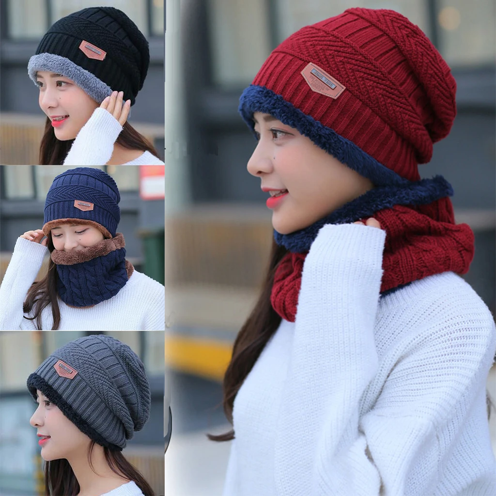 

2 Sided , Men's Women's Beanie Winter Warm Ski Knitted Scarf Hat Cap 2PCS
