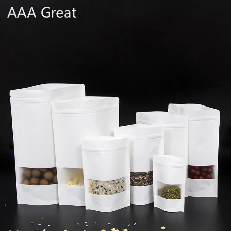 100Pcs/Lot Packing Zip Lock Kraft Paper Window Bag Stand Up Gift Dried Food Fruit Tea Packaging Pouches Zipper Self Sealing Bags | Дом и сад