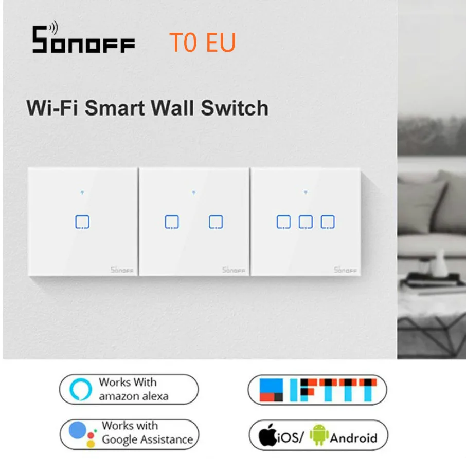 SONOFF T0 ЕС Wifi сенсорный экран переключатель работает с Amazon Alexa/для Google Home/для