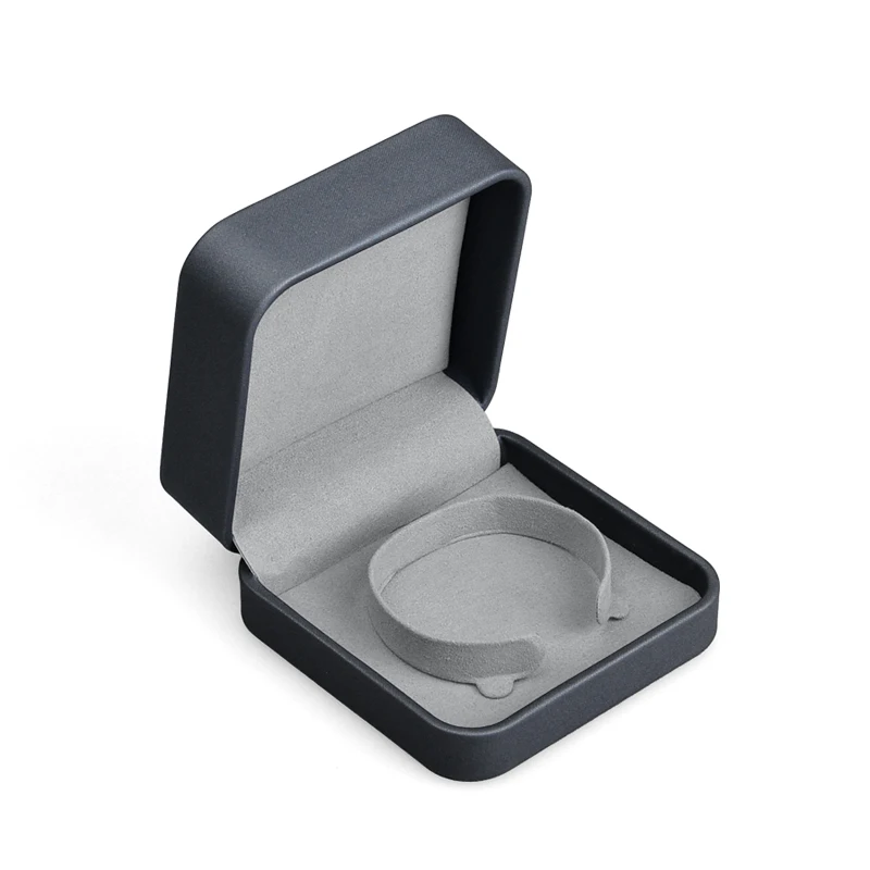 Oirlv Luxury Round Corner Blue PU Leather Microfiber Ring Earring Pendant Bracelet Long Chain Box for Woman Jewelry Case