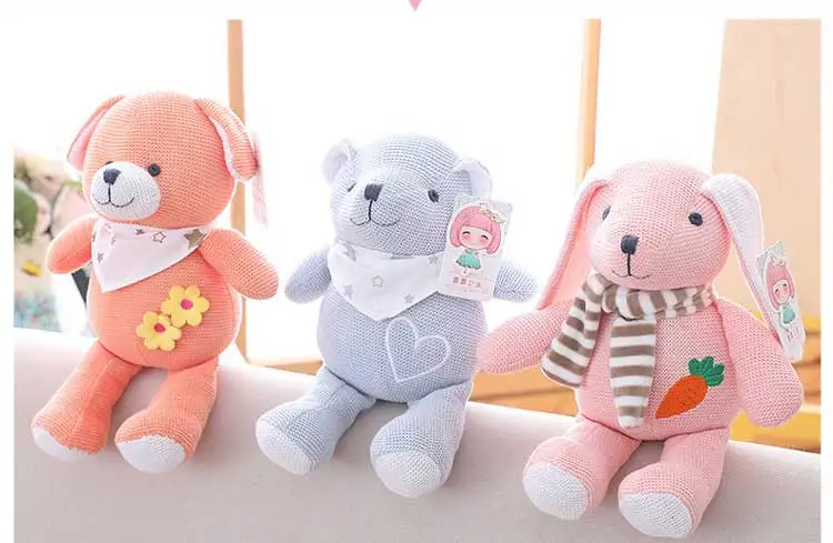 Новинка, вязанная шерсть, мягкие игрушки животных для малышей, мягкая плюшевая игрушка с рисунком медведя, собаки, руббит, разглаживающая Успокаивающая кукла для малышей, младенцев, детей