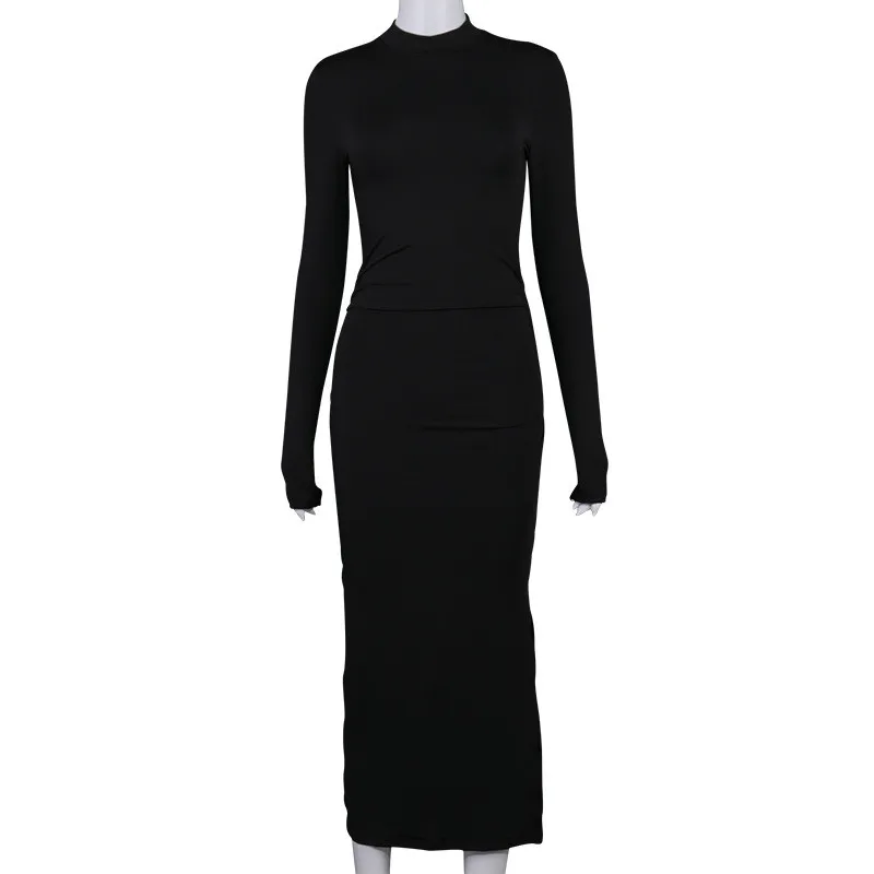 

Ahagaga 2020 Autumn Dress Women Regular Long Sleeve Casual Black Dress Fashion Split Bodycon Women's Dress Female Vestidos Robes
