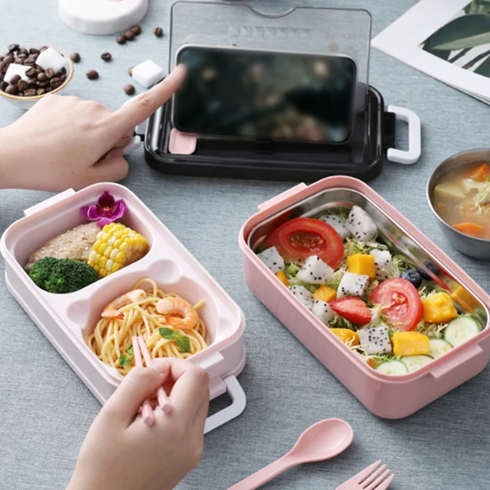 

Double-layer Stainless Steel Lunch Box Bento Box for Student with Soup Bowl Microwave Lunch Container Food Storage Container