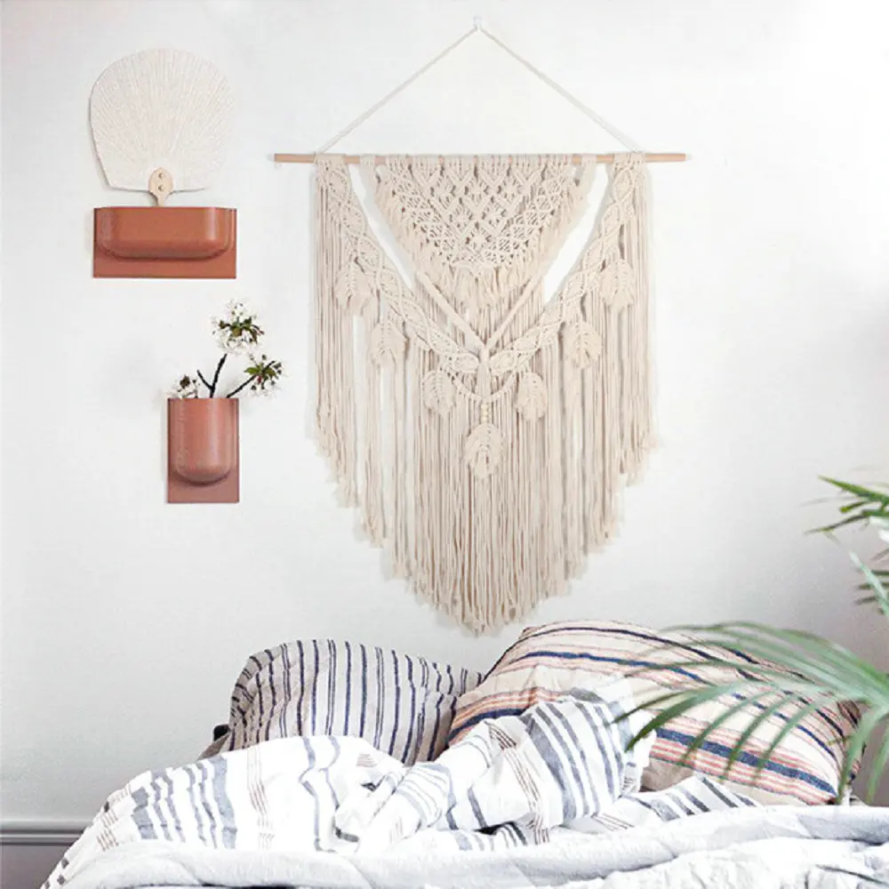 

New Macrame BOHO Tapestry with Tassel Cotton Rope Handwoven Wall Hanging Tapestries for Living Room Bedroom Home Decoration