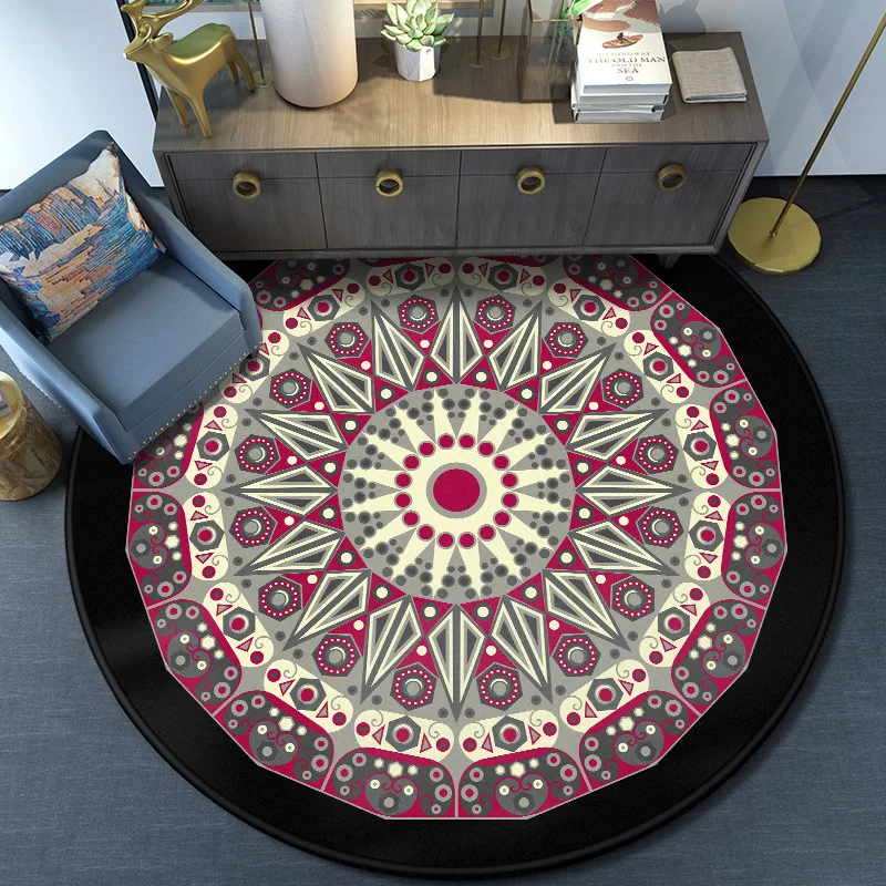 

National geomantic crystal velvet round carpet Datura printed floor mat bedroom living room household