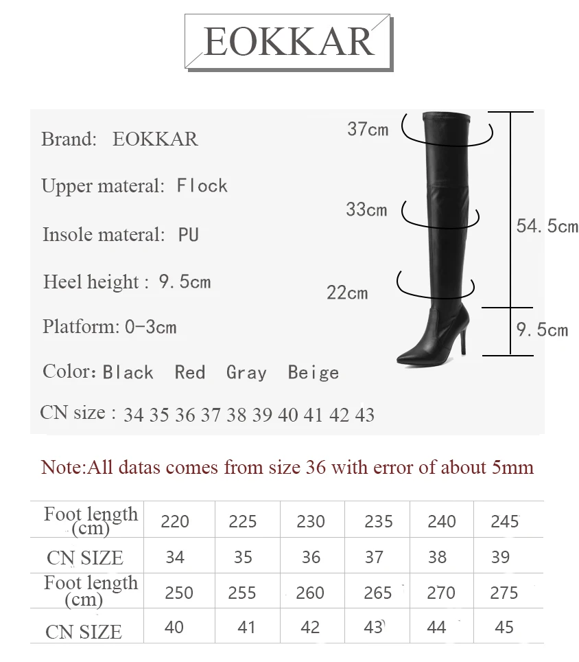 

Eokkar 2020 Slip On Over The Knee High Boots PU Leather Stretch Flock Red Winter Shoes High Heel Thigh High Boots Big Size 34-43