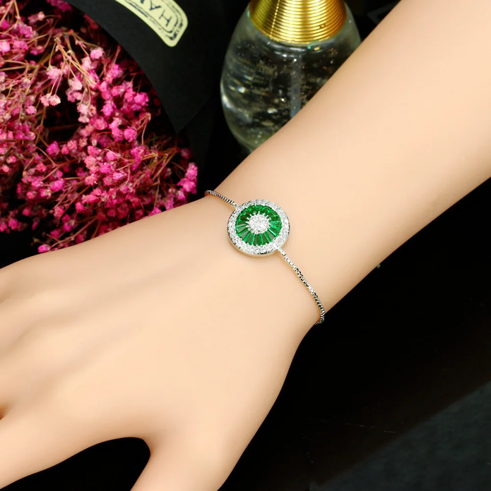 3 цвета модные браслеты ThreeGraces из звеньев цепи белые зеленые синие CZ круглые