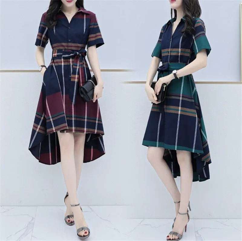 Женское винтажное платье в клетку элегантное асимметричное с длинным рукавом