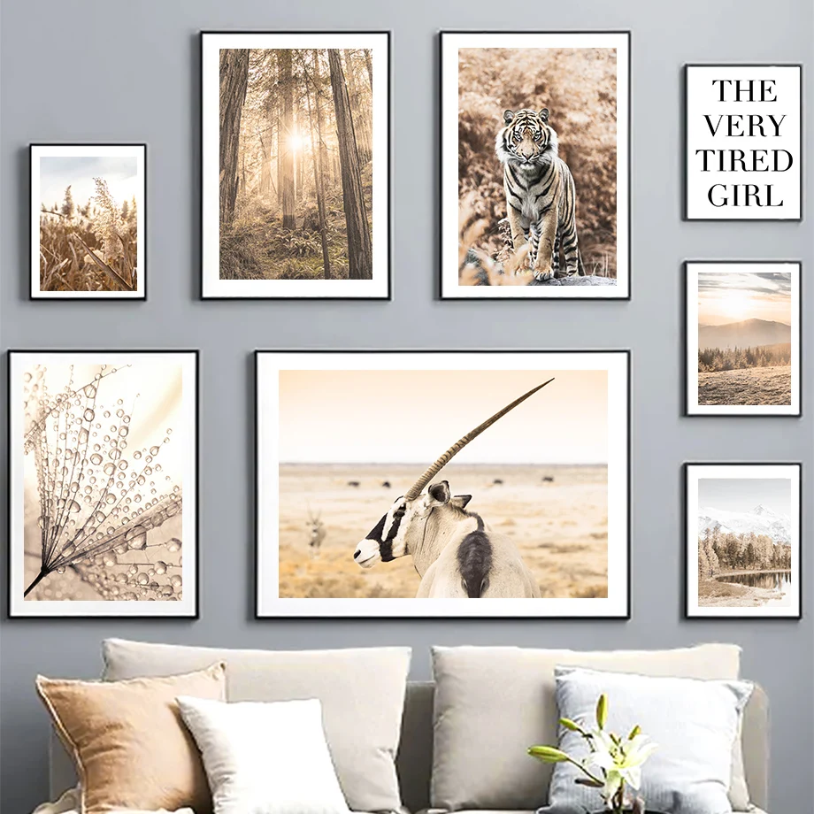 

Autumn Landscape Forest Tiger Reed Lake Wall Art Canvas Painting Nordic Posters And Prints Wall Pictures For Living Room Decor