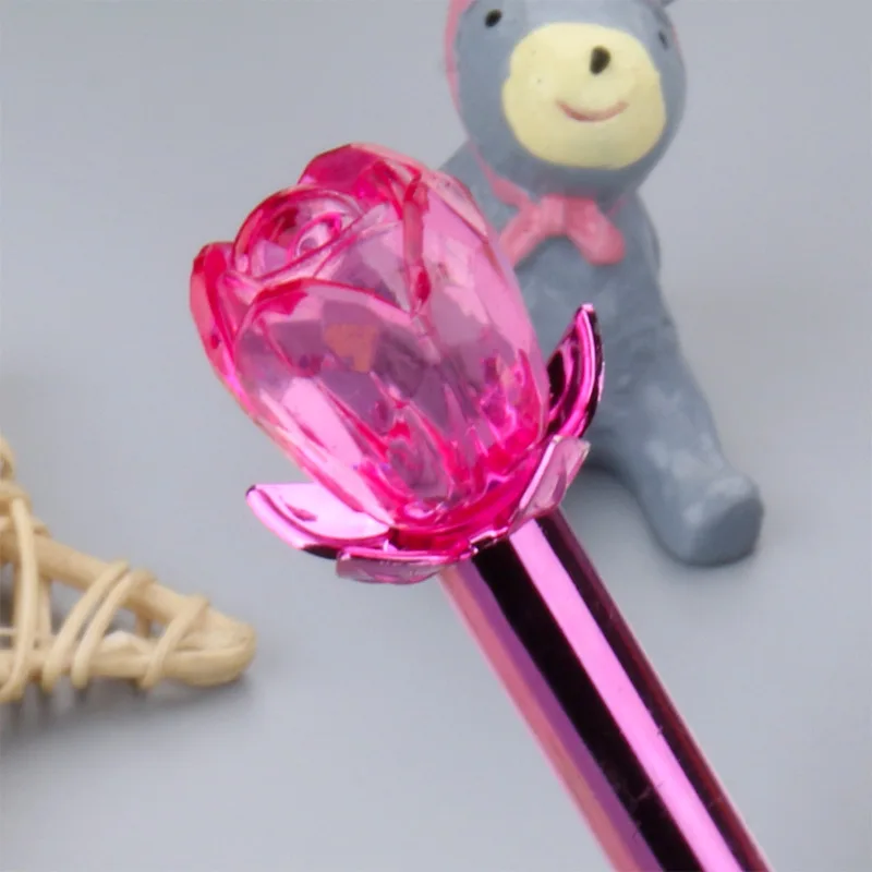 

36PCS Per Set Crystal Rose Gel Pens Metal Pen Floret Cap Black Water Pen Stationery Kawaii School Supplies