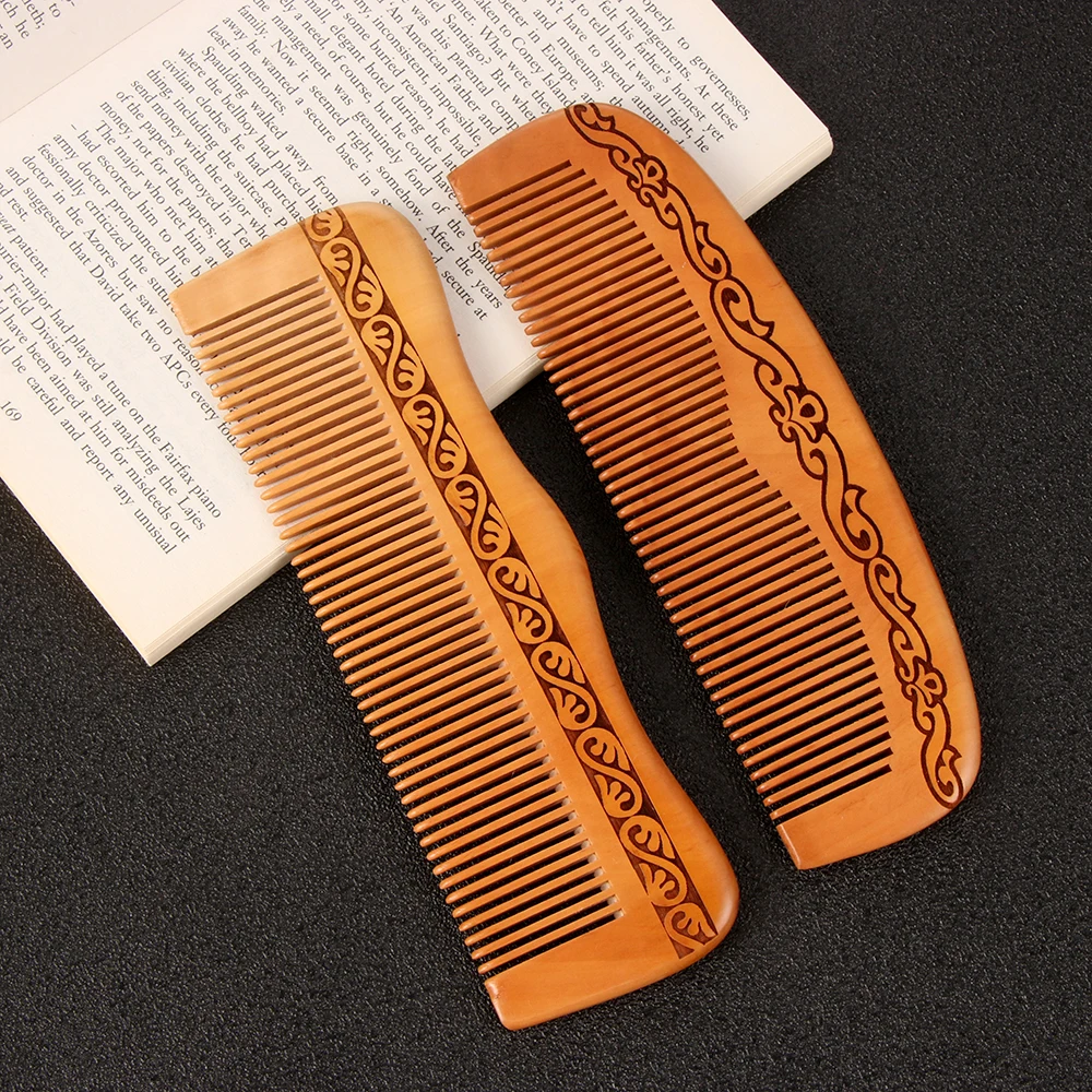 1Pc Hot Natural Peach Wood Comb Close Teeth Anti-static Detangling Beard comb Head Massage Hairbrush Hair Care Tools For Travel | Красота и