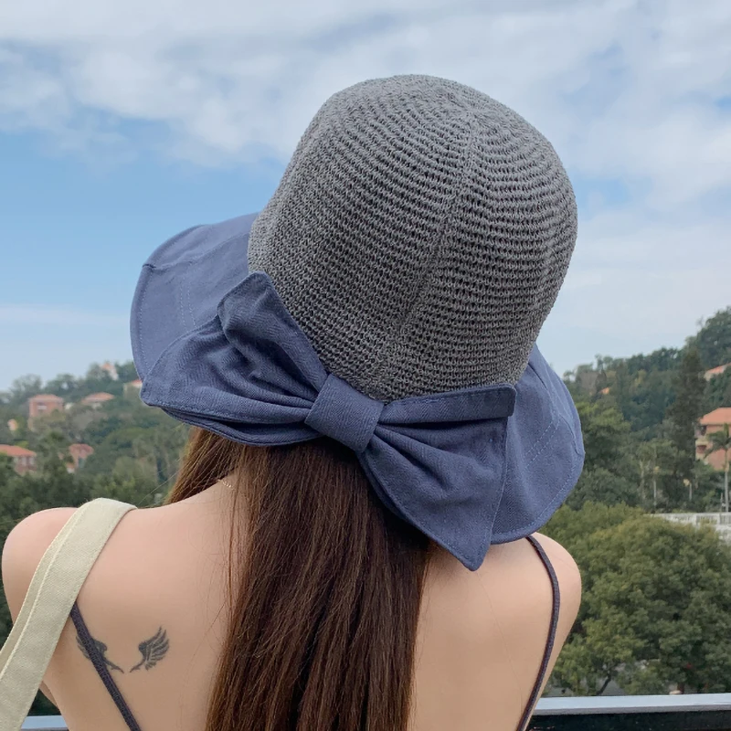 Шляпа женская Соломенная с широкими полями Классическая Складная шапка бантом