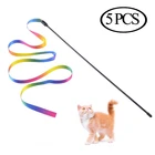 5 шт. кошка игрушка двухсторонняя Радужный ленточный палка-игрушка для кота интерактивный короткие носки с принтом в виде кошки, 28 см Пластик тизер палочка домашнее животное принадлежности