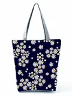 Модная сумка с цветочным принтом, вместительная темно-синяя сумка для покупок, Женская Повседневная Экологически чистая многоразовая пляжная сумка через плечо с индивидуальным рисунком