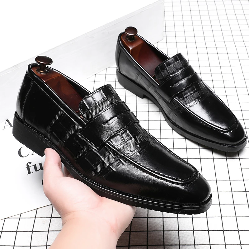 

Men's Business Leather Shoes,Microfiber Leather,Slip-on Casual Shoes,Groom Shoes,Black,Size 38-44