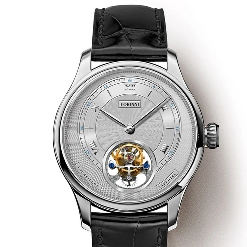 Роскошные мужские часы tourbillion автоматические наручные LOBINNI водонепроницаемые