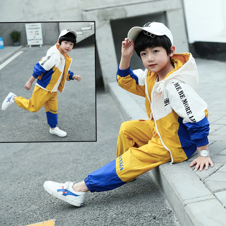 Clothes For Boys Hooded Jacket & Pants 2PCS Patchwork Clothing Sets Winter Casual Suit Kids 6 8 10 12 14 |
