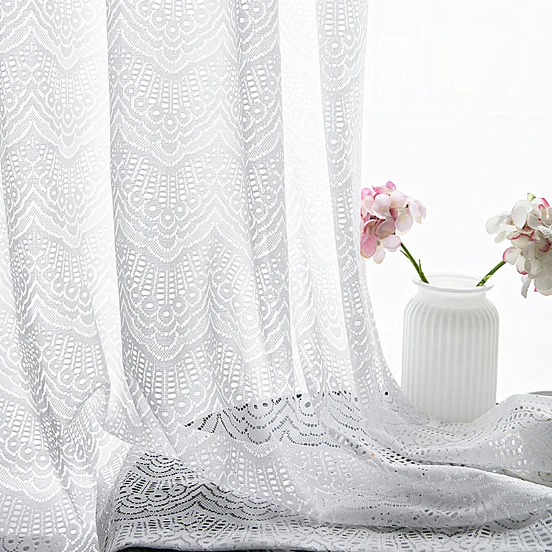 

New Warp Knitting Jacquard Hollow Window Screen White Lace Transparent Breathable Curtain Yarn Customized Product X-HM149#30