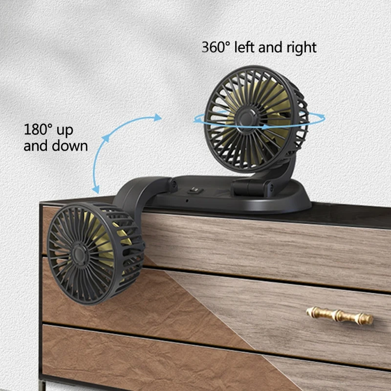 

Adjustable Portable Dual Head Car Fan 3 Speeds Strong Wind, Rotatable Cooling Fan for Suv Rv Boat Vehicles Glasses