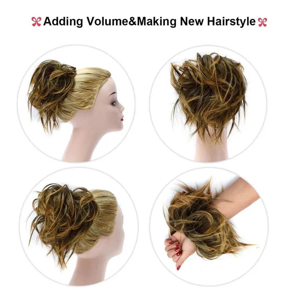 Synthetic Messy Scrunchie Chignon Donut Gary Brown Color Hair Bun Pad Elastic Hair Rope Rubber Band Hair Extensions