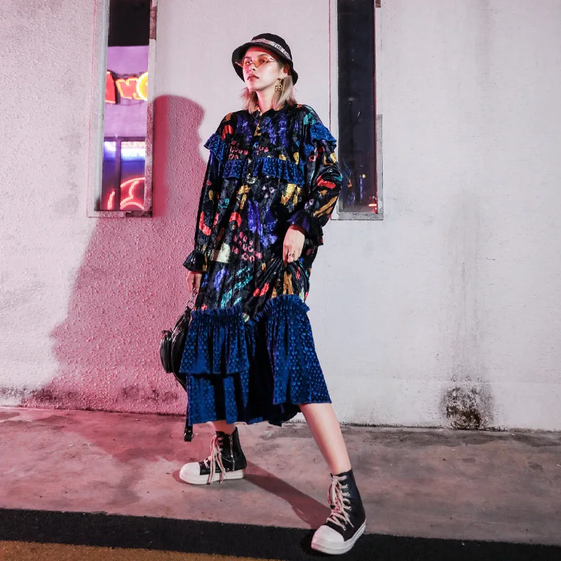 Max LuLu модная Корейская одежда осенние женские бархатные уличные Женские Элегантные Цветочные Длинные Платья повседневные Лоскутные Платья