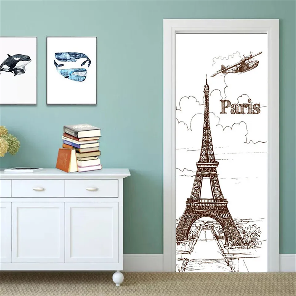 Простые Модные ПВХ двери наклейки для семьи гостиная спальня украшения ремонт