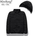 NewBang 6XL 7XL плюс матовый тканевый ультра легкий пуховик для мужчин с капюшоном зимний мужской пуховик шапка съемный пуховик
