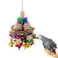parrot building blocks toys wooden bite proof grass bird cage toy rainbow bite chewing swing toy for medium and large parrots