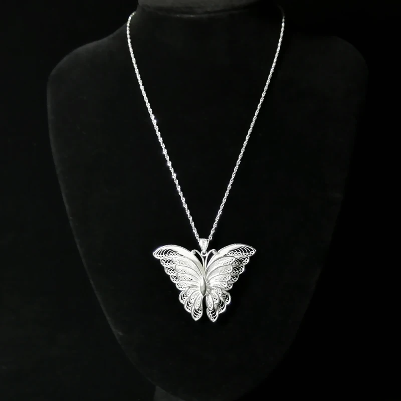 Bastiee Personalized Jewelry 999 Sterling Silver Pendant Necklace Butterfly Hmong Handmade Luxury GiftsCustomized for Women