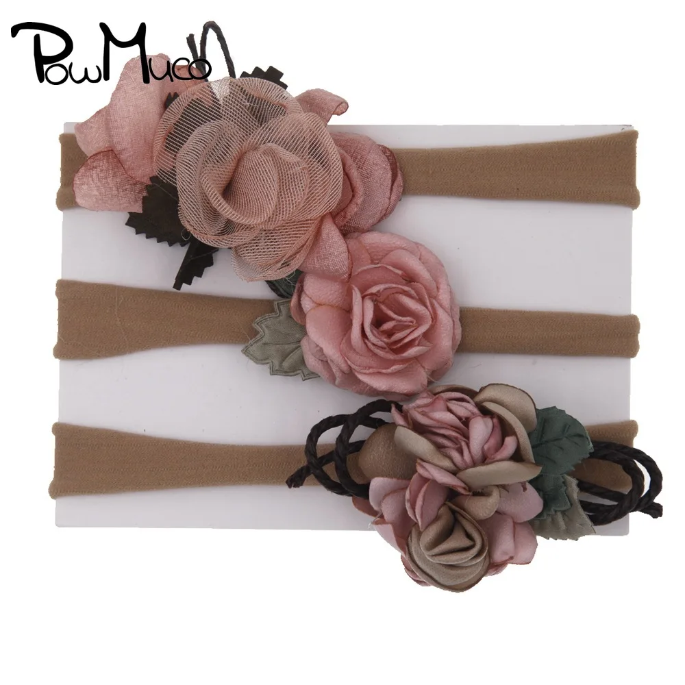 

Powmuco 3pcs/lot Fashion Artificial Flowers Baby Headband Handmade Floral Elastic Infant Hairband Kids Headwear Birthday Gifts
