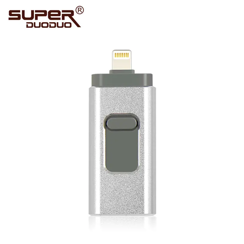 Usb флеш-накопитель 128 ГБ, 16 ГБ, 32 ГБ, 64 ГБ, флеш-накопитель HD, внешняя карта памяти для iphone 7, 7 Plus, 6, 6s Plus, 5S, ipad, флешка - Цвет: Silver