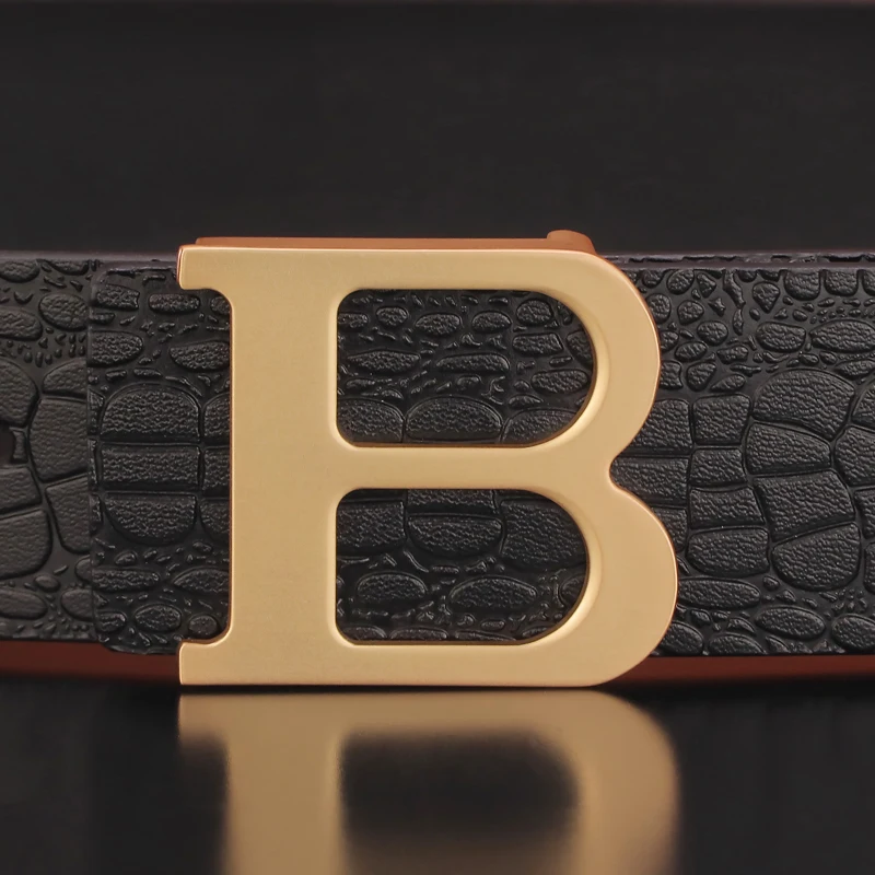 

20201 New B Letter Belt Men's Sliding Buckle Personality High-Quality Belt Men's Cowhide Crocodile Pattern Belt Luxury