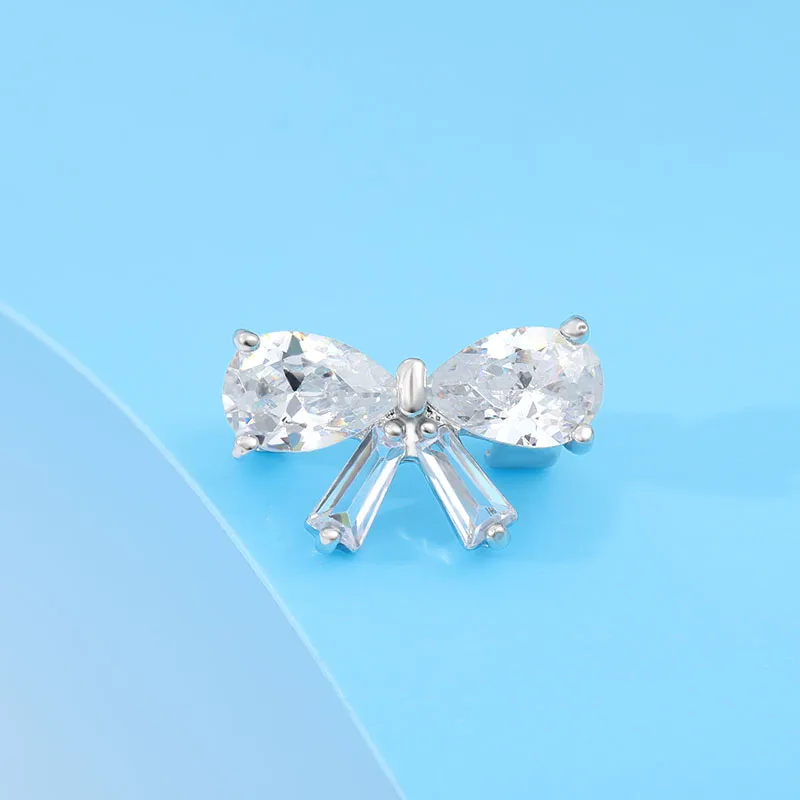 Циркониевая маленькая милая брошь с бантом из нержавеющей стали модные