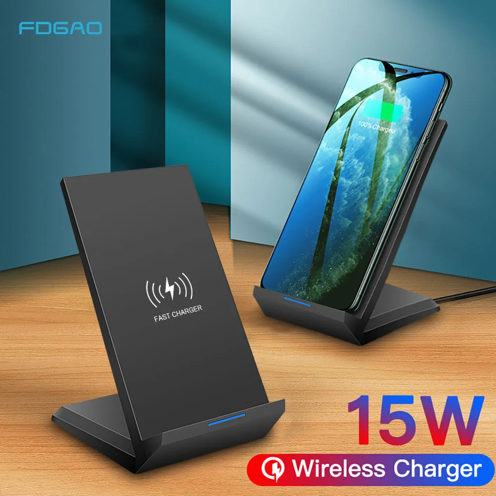 

FDGAO 15W Qi Induction Wireless Charger For iPhone 12 11 Pro 8 X XR XS Samsung S21 S20 S10 Note 20 10 Fast Charging Dock Station