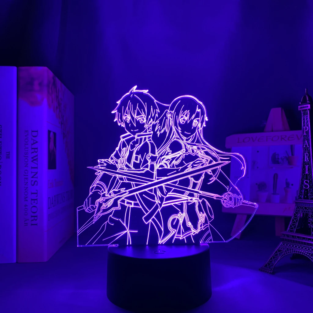 

3d Led Night Light Anime Sword Art Online Kirito and Asuna for Bedroom Decor Nightlight Birthday Gift Table Lamp Manga SAO