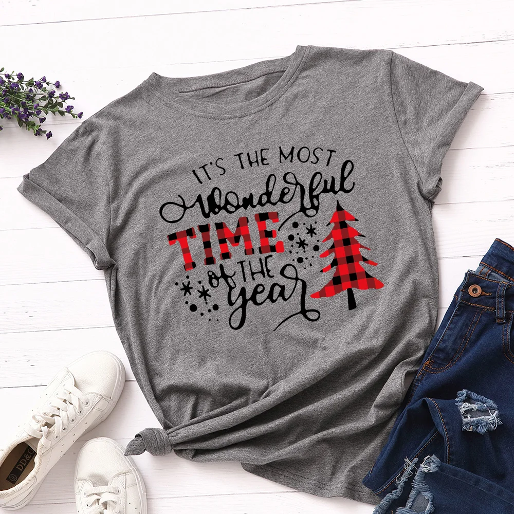 

Women's Graphic Tees Cotton Short Sleeve Crew Neck Loose T Shirt Plus Size Tops Female Casual Clothes Holiday Christmas Tree