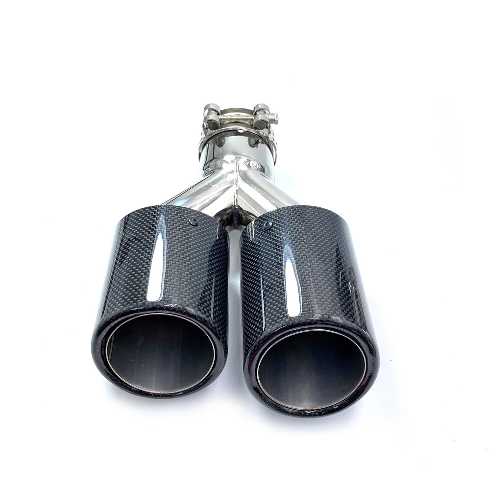 

2PCS L+R Universal Glossy Curly Carbon Fiber Exhaust Pipe Dual Exhaust Tip Stainless Steel Muffler Pipe With Remus Logo