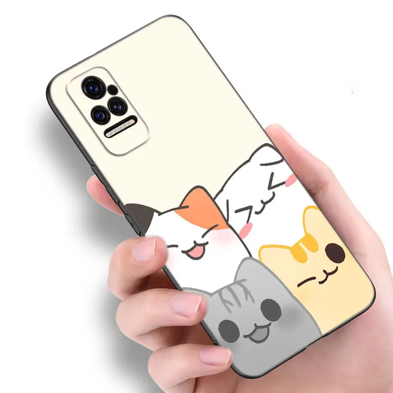 cute kawaii cat phone case for xiaomi mi redmi poco x3 nfc gt f3 m3 10t 11t 7 7a k20 k40 pro 11i a2 11 lite civi black cover free global shipping