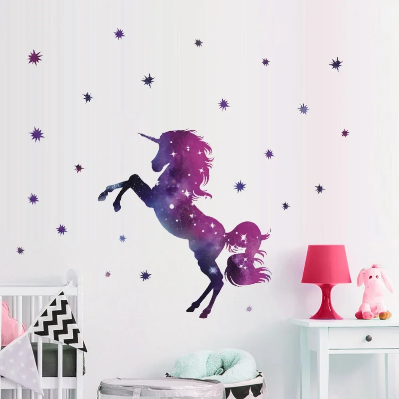 

Hot Selling Unicorn Wall Stickers Self-adhesive Ins Creative Cartoon Children's Room Wall Decoration PVC Graffiti Stickers