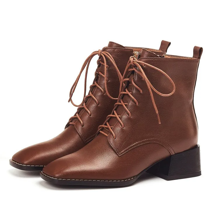 Женские ботильоны из коровьей кожи MLJUESE коричневые вечерние ботинки на шнуровке