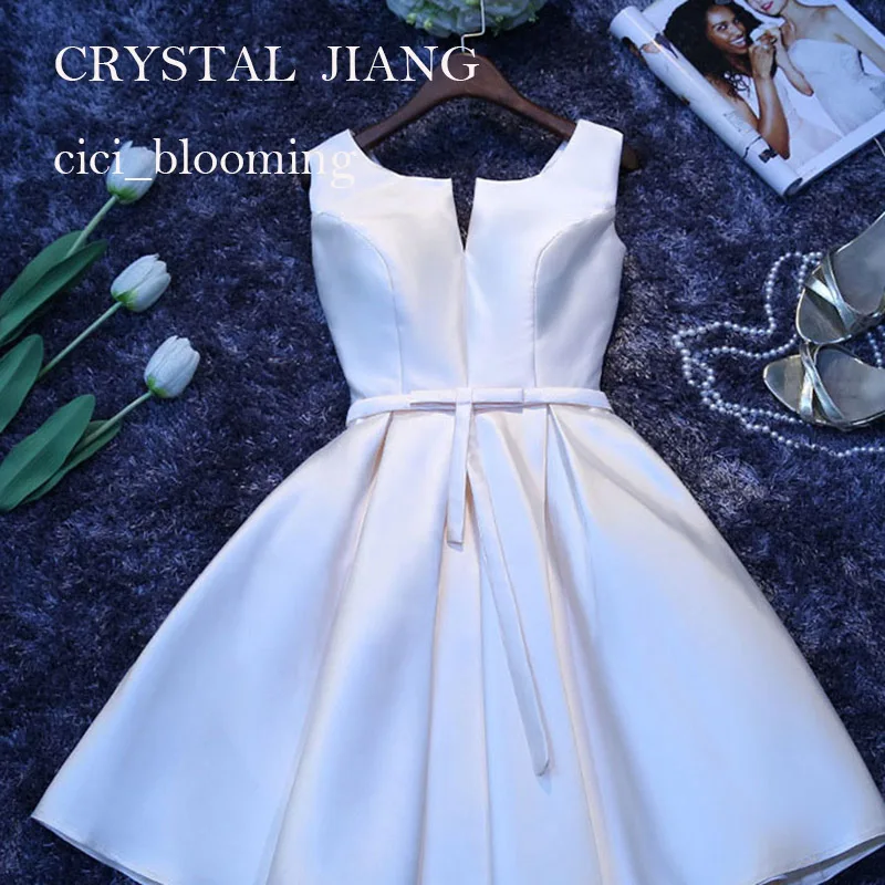 Короткое Платье Для подружки невесты атласное без рукавов ТРАПЕЦИЕВИДНОЕ ПЛАТЬЕ