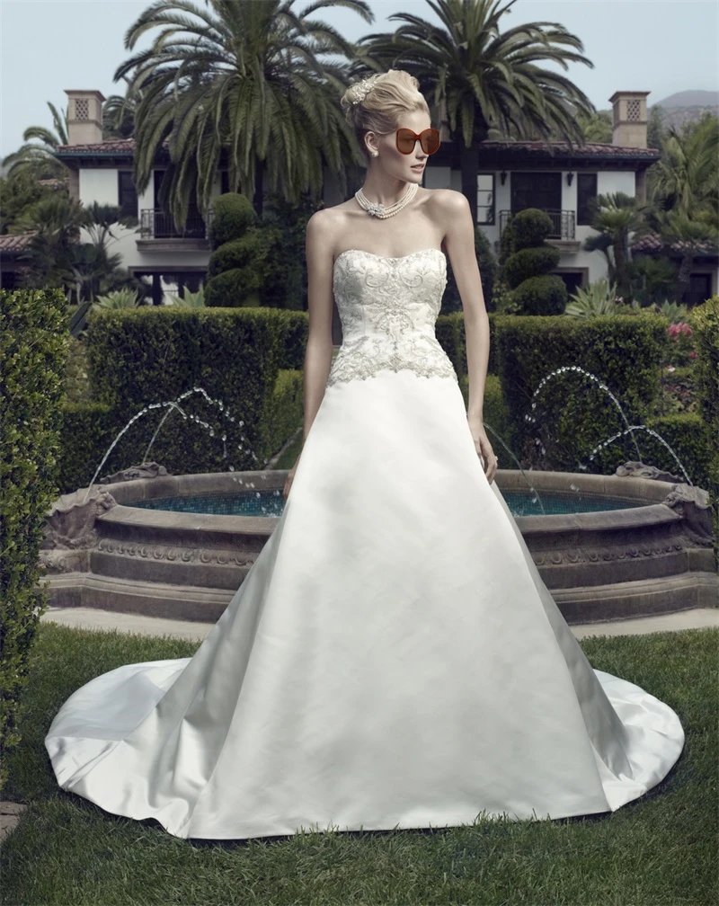 

Женское атласное свадебное платье, винтажное бальное платье со шлейфом, вышивкой и бисером, бальное платье с низкой спиной