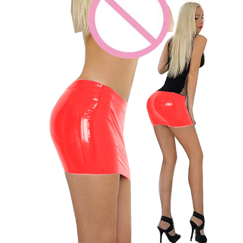 ПВХ Карандаш Bodycon мини-юбка пикантные блестящие женские туфли размера плюс S-6XL