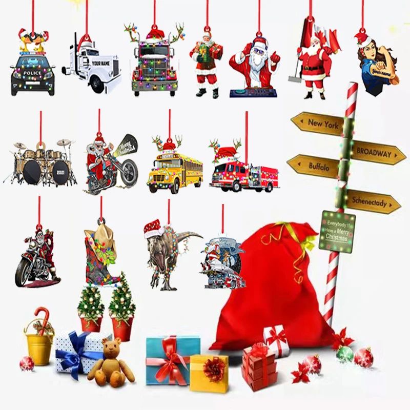 

Подвеска на рождественскую елку, DJ Санта-Клаус, мотоцикл, автобус, рождественский подарок, украшение, деревянный кулон