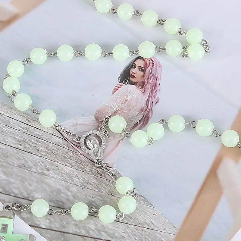 Пластиковые Четки светящиеся серебристые крест ожерелье католицизма