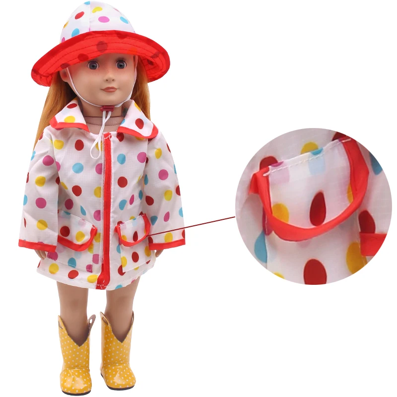 18 дюймов американская кукла Одежда для девочек Платья в белый горошек плащ +