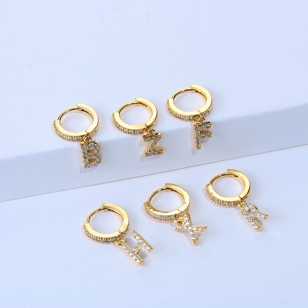 1pc Letter CZ 26 Initial Charm Dangle Drop Earring Girls Hoop Earrings Personalized Name Alphabet Gold Silver | Украшения и