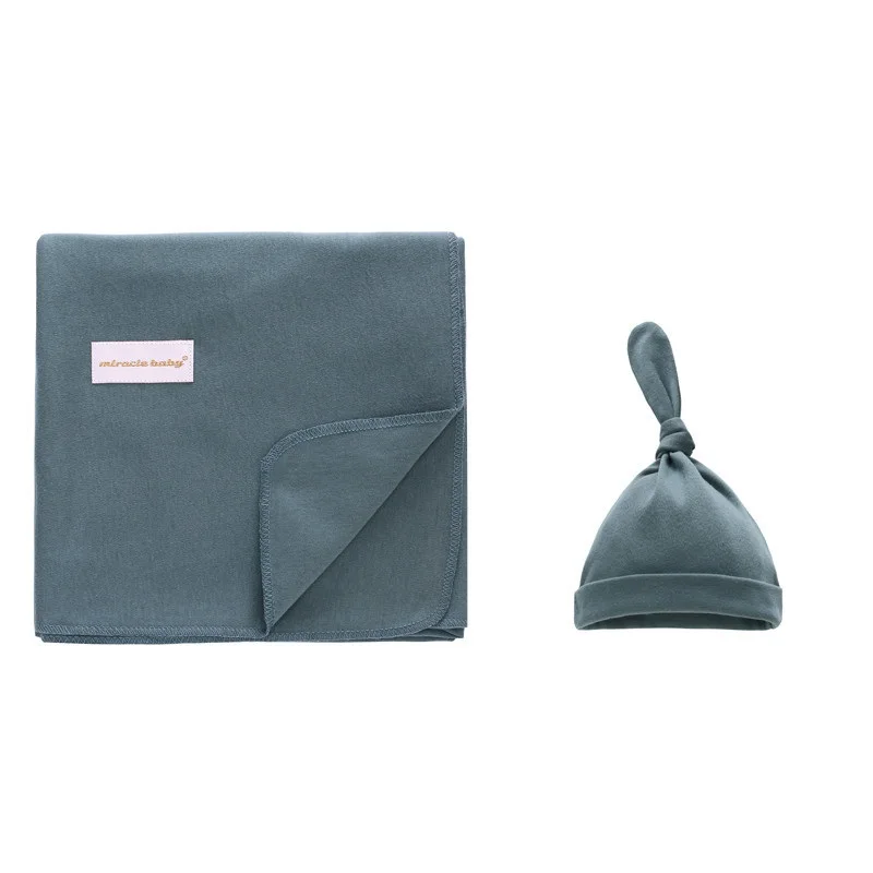 Dark Green Set Детское одеяло со шляпой для новорожденных; Хлопковое одеяло для коляски; супер мягкое детское одеяло; детская одежда для фотосъемки - Цвет: Dark Green Set